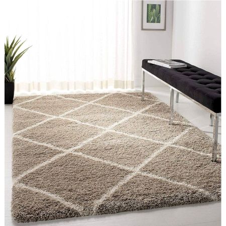 Modern Beige Shaggy Living Rug